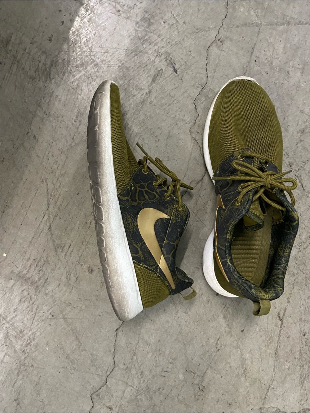 Nike Olive Green Sneakers with Gold Swoosh